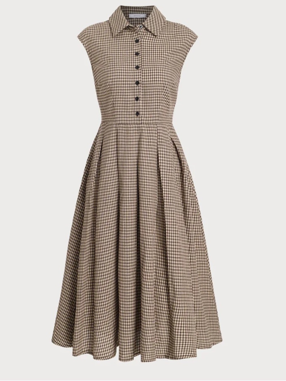 Rihoas NWT Brown Plaid Button Down Pleated Midi Dress S - Picture 13 of 14
